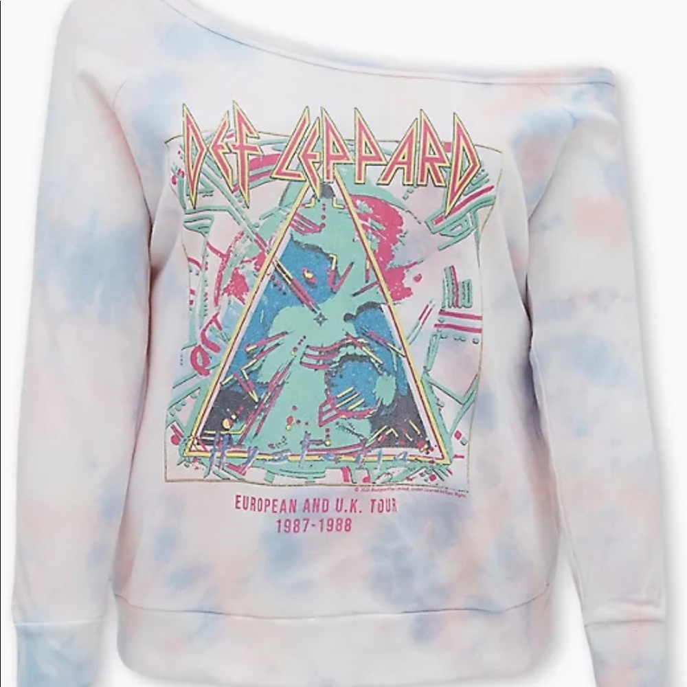 Def Leppard Tie Dye off Shoulder Sweatshirt🎸💙